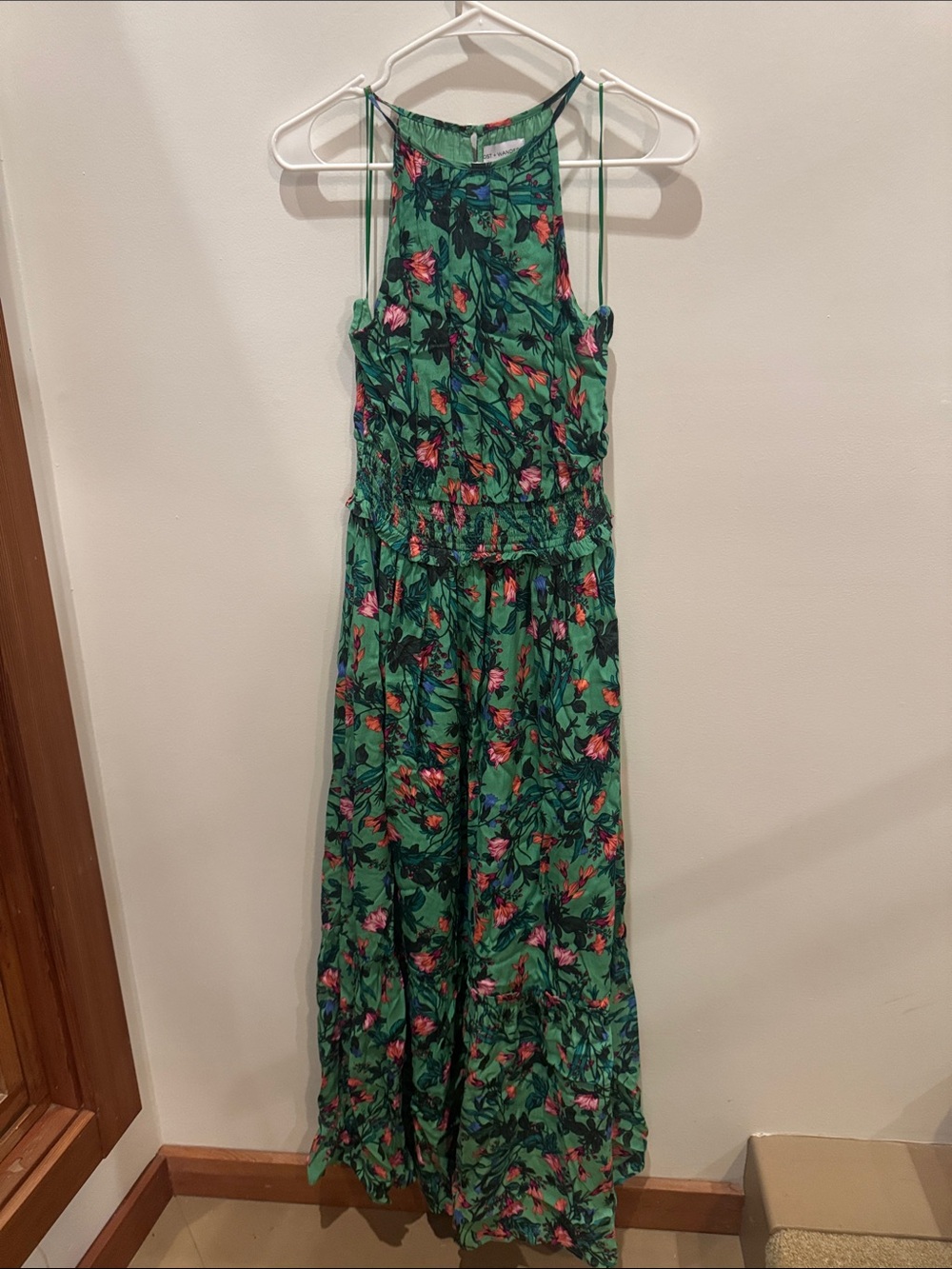 Lost + Wander Green Floral Maxi with Pink and Orange Accents